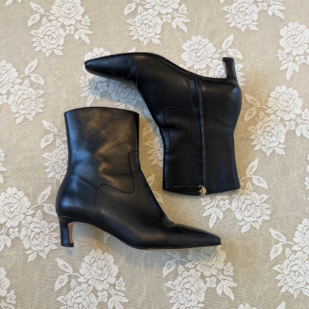 ALOHAS Black Leather Kitten Heel Ankle Boots Size 39